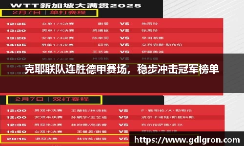 克耶联队连胜德甲赛场，稳步冲击冠军榜单